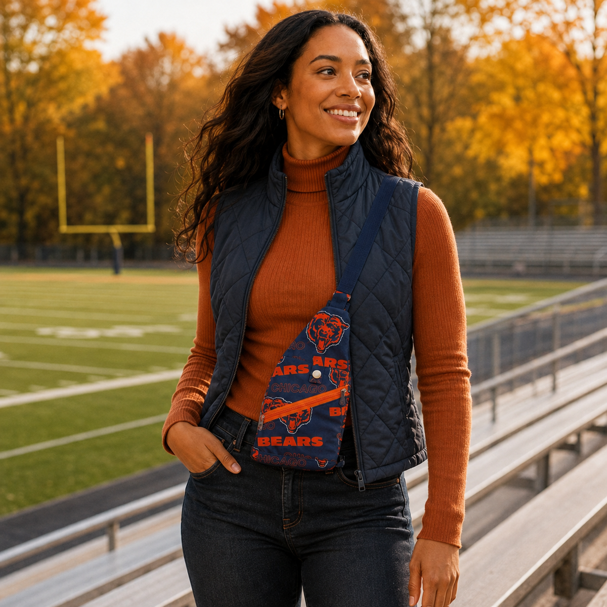Navy & Orange Gameday Sling Crossbody Bag – Handmade